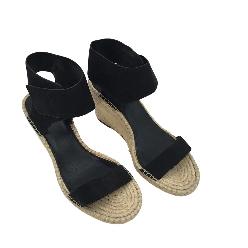 Vince Camuto Levista Black Leather Espadrille Wedge Sandals Womens‎ 11W